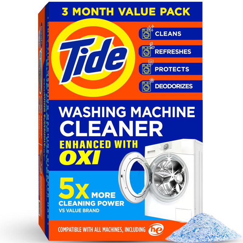 Tide Washing Machine Cleaner by Tide, Washer Machine Cleaner with Oxi for Front and Top Loader Washer Machines, Deep Cleaning Odor Eliminator, 3 Month Supply - Image 1
